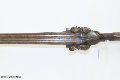 British BARBER of NEWARK Antique SxS Double Barrel 20 Ga. FLINTLOCK Shotgun ENGRAVED and GOLD Banded Side by Side - Image 13 of 21