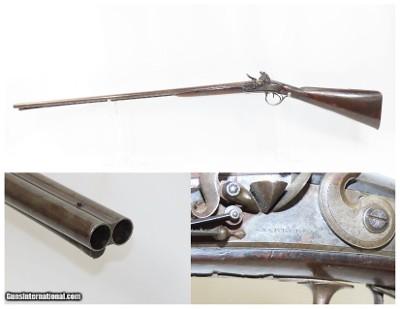 British BARBER of NEWARK Antique SxS Double Barrel 20 Ga. FLINTLOCK Shotgun ENGRAVED and GOLD Banded Side by Side