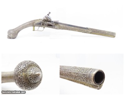 EARLY 1800s ORNATE Silver MIQUELET .62 Caliber Flintlock HORSE Pistol From the Balkans Region of the Mediterranean