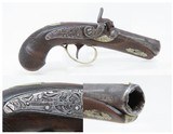ENGRAVED Antique HENRY DERINGER c1850s .45 CALIBER Percussion Pistol BoothClassic Antebellum & Civil War Pocket Sidearm - 1 of 17