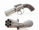 Engraved Antique .34 Cal. BAR HAMMER 6-Shot Percussion PEPPERBOX Revolver1840s 6-Shot Self Defense Revolver - 1 of 16
