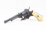ENGRAVED Antique BELGIAN Proofed 9mm Caliber PINFIRE Double Action Revolver European FOLDING TRIGGER Conceal & Carry Sidearm - 2 of 17