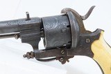 ENGRAVED Antique BELGIAN Proofed 9mm Caliber PINFIRE Double Action Revolver European FOLDING TRIGGER Conceal & Carry Sidearm - 4 of 17