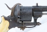 ENGRAVED Antique BELGIAN Proofed 9mm Caliber PINFIRE Double Action Revolver European FOLDING TRIGGER Conceal & Carry Sidearm - 16 of 17