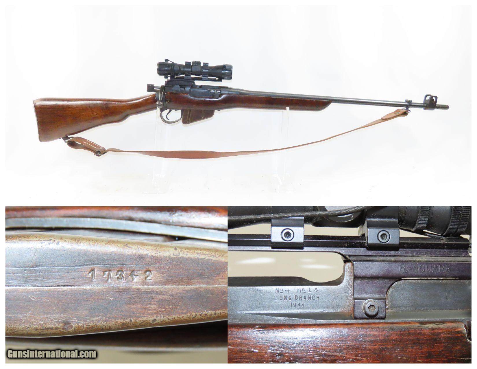 1944 Date WORLD WAR II Era LONG BRANCH Enfield No. 4 Mk1 C&R MILITARY Rifle  INFANTRY Weapon of ENGLAND & CANADA with SCOPE