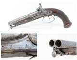 Antique HOWDAH by CHARLES MOORE Double Barrel .60 Caliber Percussion Pistol BRITISH Pistol w/ Family Crests - 1 of 19