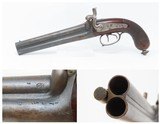 c1850s mfr. BELGIAN Antique O/U Double Barrel .62 Percussion Pistol HowdahLARGE BORE Liege Proofed Damascus - 1 of 18