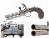 ENGRAVED Antique Double Barrel OVER/UNDER Boxlock .40 Cal. FLINTLOCK Pistol EARLY-19th Century Self-Defense Sidearm