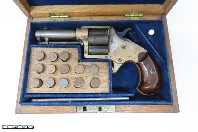 Rare LONDON CASED Antique COLT CLOVERLEAF .41 Cal. RF Spur Trigger Revolver SECOND YEAR “Jim Fisk” Model with .41 Caliber Ammo - Image 3 of 24
