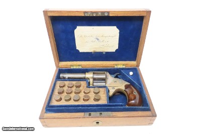 Rare LONDON CASED Antique COLT CLOVERLEAF .41 Cal. RF Spur Trigger Revolver SECOND YEAR “Jim Fisk” Model with .41 Caliber Ammo - Image 2 of 24