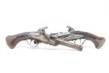 BRACE of ENGRAVED EUROPEAN FLINTLOCK Coat Pistols Antique Gold Inlaid .4818th Century Sidearms for Self-Defense - 2 of 25