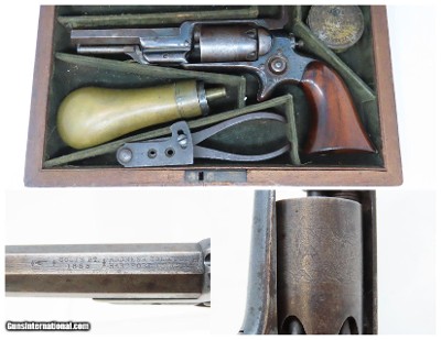 CASED Antique CIVIL WAR COLT Model 1855 “ROOT” Side-Hammer POCKET Revolver
First Year Production SIDE HAMMER w/ACCESSORIES