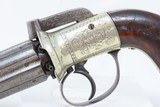 BRITISH PROOFED Antique .31 Cal. Bar Hammer Percussion PEPPERBOX Revolver
FLORAL SCROLL ENGRAVED Double Action Revolver - 4 of 16