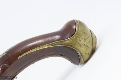 18th Century GERMANIC FLINTLOCK Belt Pistol 65 Caliber Antique Carved Stock GROTESQUE MASK POMMEL, BRASS HARDWARE - Image 14 of 16