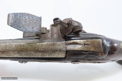 18th Century GERMANIC FLINTLOCK Belt Pistol 65 Caliber Antique Carved Stock GROTESQUE MASK POMMEL, BRASS HARDWARE - Image 8 of 16