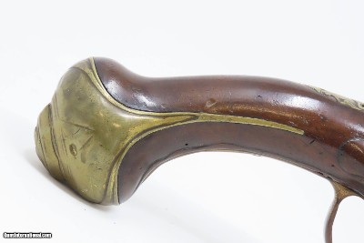 18th Century GERMANIC FLINTLOCK Belt Pistol 65 Caliber Antique Carved Stock GROTESQUE MASK POMMEL, BRASS HARDWARE - Image 3 of 16