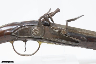 18th Century GERMANIC FLINTLOCK Belt Pistol 65 Caliber Antique Carved Stock GROTESQUE MASK POMMEL, BRASS HARDWARE - Image 4 of 16