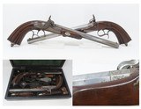 Antique CASED PAIR of ENGRAVED Belgian Percussion Pistols Fitted Case Engraved Locks & Hardware, Carved Stocks