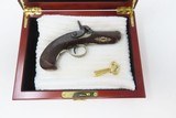 ENGRAVED Antique ANDREW WURFFLEIN “Philadelphia Deringer” Percussion Pistol With GLASS TOPPED WOODEN Display Case - 3 of 20