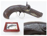 ENGRAVED Antique ANDREW WURFFLEIN “Philadelphia Deringer” Percussion Pistol With GLASS TOPPED WOODEN Display Case