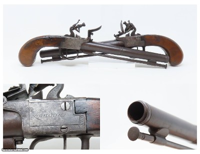 BRACE of .54 Caliber LONDON FLINTLOCK Pistols Antique British
SILVER WIRE INLAYS