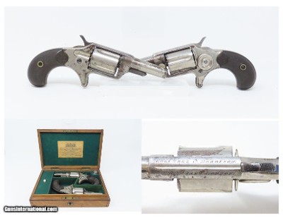 CASED PAIR /London Retailer Marked Antique COLT NEW LINE .32 Cal. Revolvers ETCHED PANEL Potent Conceal & Carry Guns