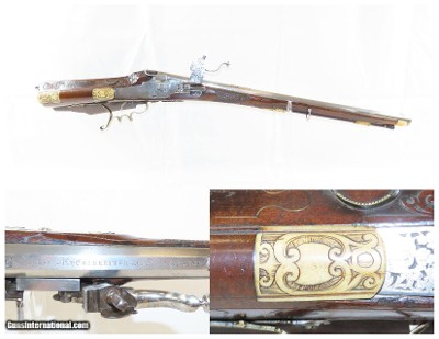 JOSEPH KUCHENREITER WHEELLOCK Rifle Engraved Carved Stock Ivory .60 Antique Bavarian German Sliding Patch Box