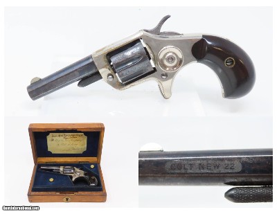 1876 VICTORIAN LONDON .22 Short 7-Shot Revolver COLT New Line CASED Antique Fine Blued & Nickel Rosewood in Oaken & Brass Case