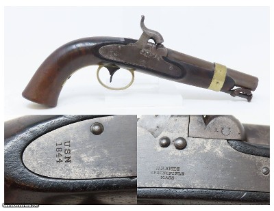 SCARCE U.S. NAVY Model 1842 BOXLOCK Pistol by AMES .54 USN 1844 Antique 1 of only 2,000, Dated Pre-MEXICAN-AMERICAN WAR