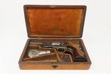 c1856 mfr GUSTAVE YOUNG Engraved COLT Model 1849 .31 Revolver Cased Antique BRASS MOLD, ELEY CAP TIN, & SILVER EAGLE FLASK - 3 of 24