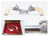 CASED BRACE of IVORY GRIPPED .44 Pistols Matched Pair Twins Belgium Antique FINE Mid-1800s Pistols with FOLDING TRIGGERS - 1 of 25