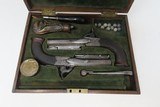 CASED, ENGRAVED BRACE of BELTHOOK PISTOLS .485 British Antique In Fitted Velvet Lined Case with Accoutrements - 3 of 25
