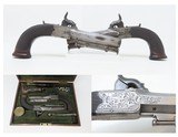CASED, ENGRAVED BRACE of BELTHOOK PISTOLS .485 British Antique In Fitted Velvet Lined Case with Accoutrements - 1 of 25
