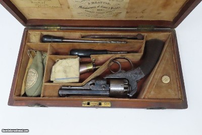 BEAUTIFULLY ENGRAVED, Cased JAMES BEATTIE Revolver English Antique Early Double Action Percussion Revolver - Image 3 of 23