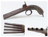 DUCKFOOT Ornate FOUR Barrel Pistol .32 Caliber PIRATE Mediterranean Antique Volley Pistol with Belthook & Inlaid Grips! - 1 of 19