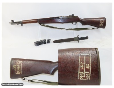 KOREA WORLD WAR II SPRINGFIELD U.S. M1 GARAND .30-06 Infantry Rifle C&R
c1944 mfr. w/BAYONET, SHEATH, 9 CLIPS