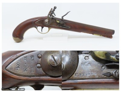 RARE SIMEON NORTH USN Model 1808 NAVY FLINTLOCK Pistol WAR OF 1812 Antique Early American U.S. Sidearm with Belt Hook!