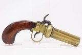 SCARCE Antique 4-Shot “SWEDISH DARLING” All BRASS .28 PEPPERBOX Revolver
Brass Percussion Single Action Pistol Made in Sweden - 13 of 16