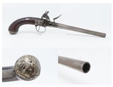 Antique QUEEN ANNE Flintlock Pistol GROTESQUE Mask SILVER MOUNTED & Inlaid .56 Caliber Long Barrel 8 3/4”