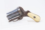 GOLD & SILVER Inlaid Antique BELGIAN 7mm Pinfire PEPPERBOX Revolver FOLDING TRIGGER 6-Shot Revolver w/IVORY GRIP - 2 of 16