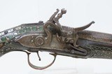 ORNATE Antique MEDITERANEAN/OTTOMAN Style Flintlock HORSE/NAVAL Pistol INLAID STOCK Late-18th / Early 19th Century Pistol - 4 of 16