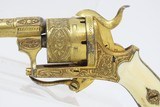 GOLD, ENGRAVED, IVORY Leather CASED Antique 5mm PINFIRE Revolver Lefaucheux European with Fitted Wallet Case - 8 of 22
