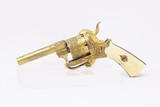 GOLD, ENGRAVED, IVORY Leather CASED Antique 5mm PINFIRE Revolver Lefaucheux European with Fitted Wallet Case - 6 of 22