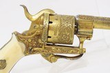 GOLD, ENGRAVED, IVORY Leather CASED Antique 5mm PINFIRE Revolver Lefaucheux European with Fitted Wallet Case - 21 of 22