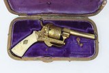 GOLD, ENGRAVED, IVORY Leather CASED Antique 5mm PINFIRE Revolver Lefaucheux European with Fitted Wallet Case - 3 of 22