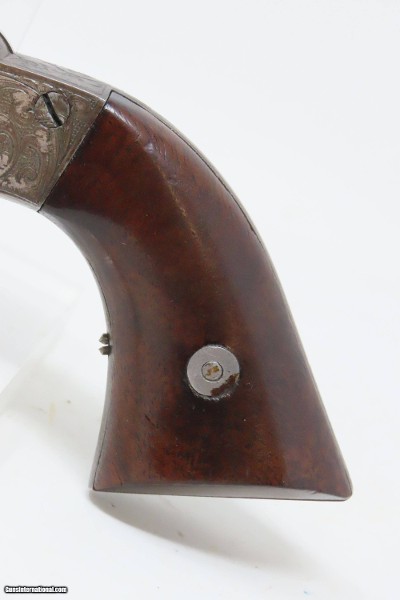 c1858 SCROLL ENGRAVED, SILVER PLATE Antique MANHATTAN POCKET Revolver .31 With STAGE COACH ROBBERY CYLINDER SCENE! - Image 3 of 22