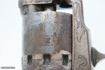 c1858 SCROLL ENGRAVED, SILVER PLATE Antique MANHATTAN POCKET Revolver .31 With STAGE COACH ROBBERY CYLINDER SCENE! - Image 14 of 22