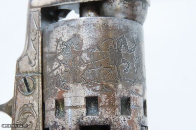 c1858 SCROLL ENGRAVED, SILVER PLATE Antique MANHATTAN POCKET Revolver .31 With STAGE COACH ROBBERY CYLINDER SCENE! - Image 12 of 22