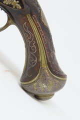 CHISELED CARVED SILVER MOTHER of PEARL Inlaid HORN Tipped FLINTLOCK Pirate Gorgeous Workmanship, High Condition - 18 of 20