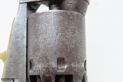 c1861 Antique COLT 1849 POCKET Revolver w/HOLSTER CIVIL WAR FRONTIER 6” w Stagecoach Robbery Holdup Cylinder Scene - Image 14 of 23